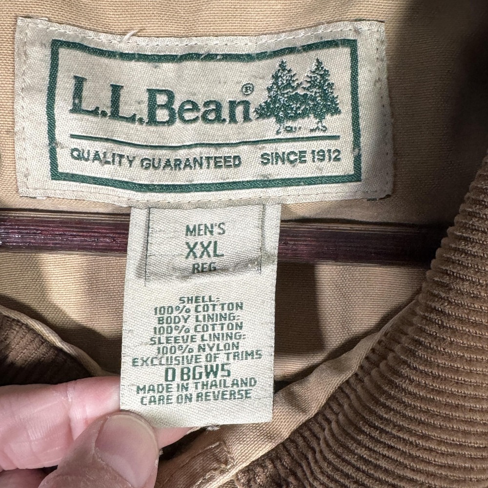 LL Bean Coat Mens 2XL Beige Canvas Barn‎ Work Jacket Corduroy Collar Logo *FLAW - Picture 5 of 11